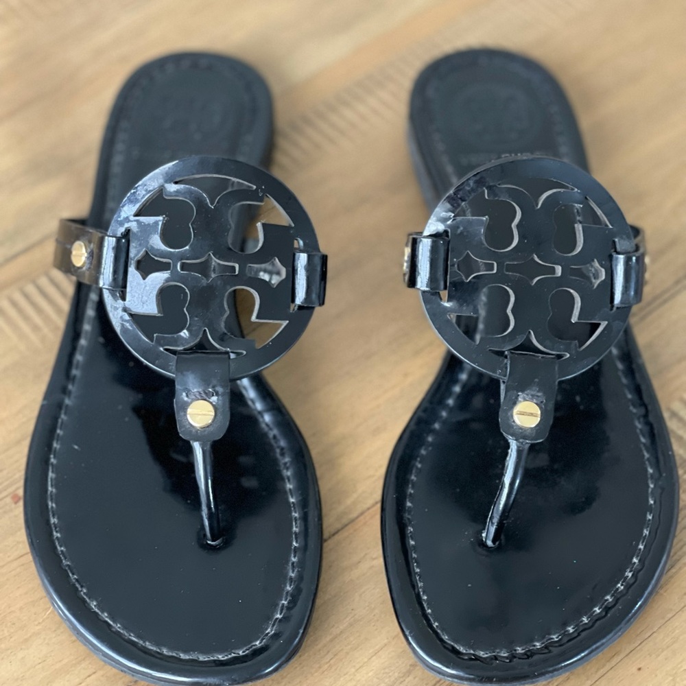 Tory Burch Miller Sandal in patent black SZ 7